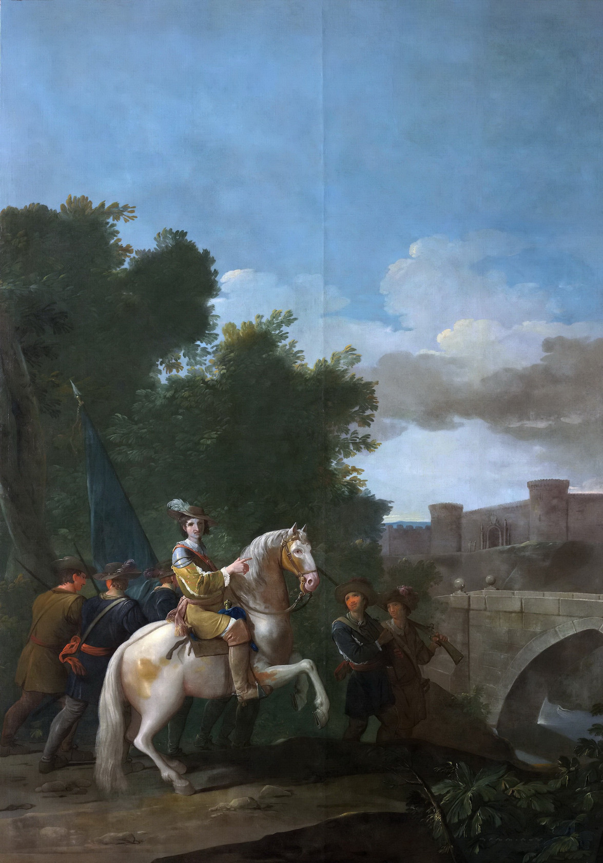 Картина - Офицер на лошади с четырьмя пешими солдатами, 1776 - 1778 - Музей Прадо