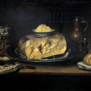 Картина Натюрморт с сыром, колбасой, рыбой и хлебом - Музей Прадо