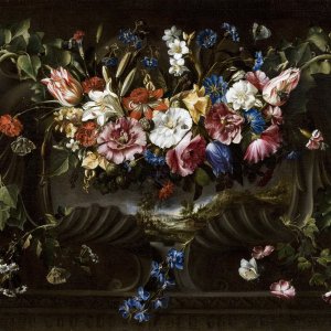 Картина №1 - Гирлянда из цветов на картуше с пейзажем, 1652