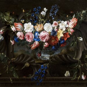 Картина №2 - Гирлянда из цветов на картуше с пейзажем, 1652