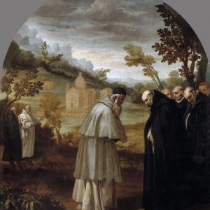 Картина Св Юг, уезжая в Рим, прощается со св Бруно, 1626 - 1632 - музей Прадо
