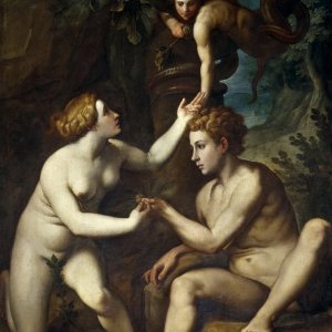 Картина Адам и Ева получают от запретный плод (копия Сальвиати), ок 1554 - Музей Прадо