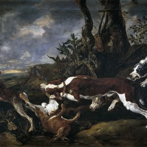 Картина Охотничьи собаки, преследующие зайцев - Музей Прадо