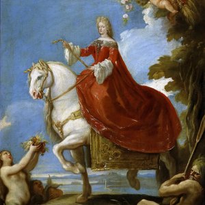 Картина - Мариана Нойбургская, королева Испании, верхом, 1694 - Музей Прадо