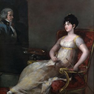Картина - Мария де Томаса Палафокс и Портокарреро, маркиза Виллафранка, с портретом мужа, 1804 - Музей Прадо