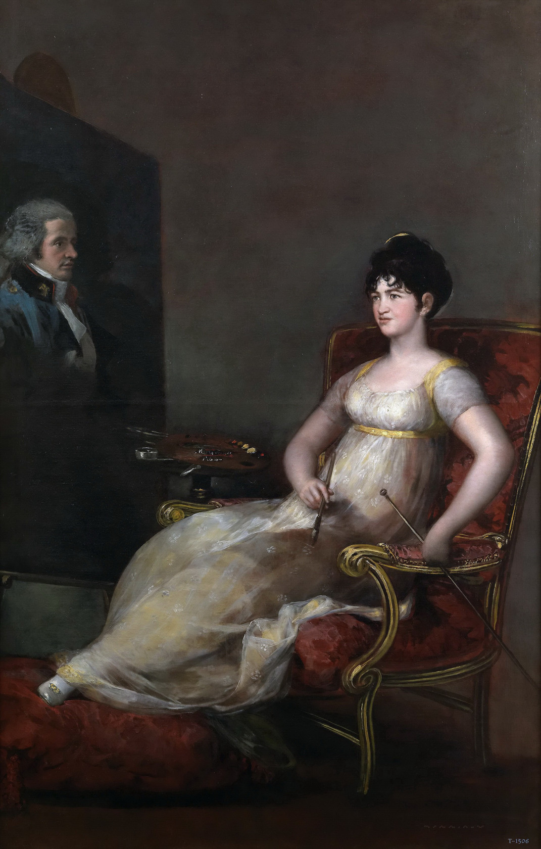 Картина - Мария де Томаса Палафокс и Портокарреро, маркиза Виллафранка, с портретом мужа, 1804 - Музей Прадо