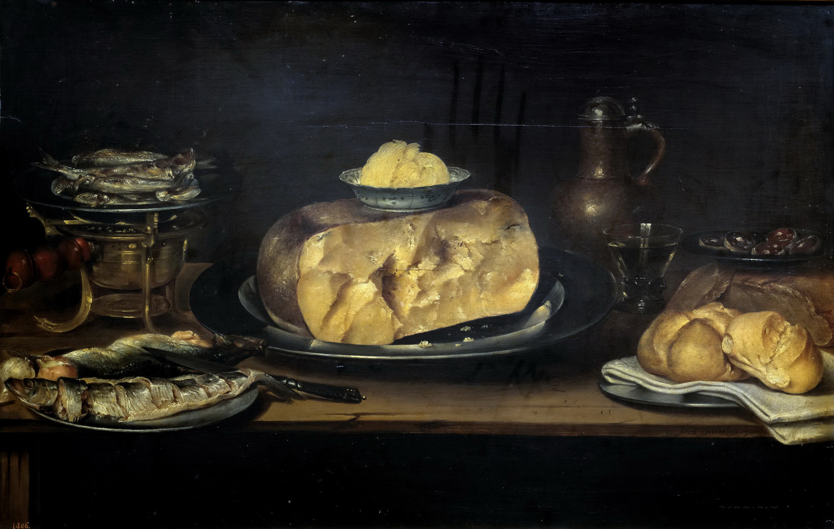 Картина Натюрморт с сыром, колбасой, рыбой и хлебом - Музей Прадо
