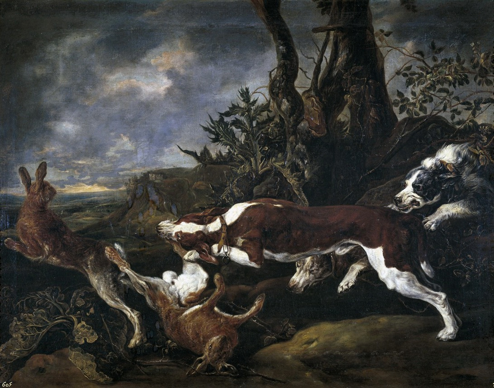 Картина Охотничьи собаки, преследующие зайцев - Музей Прадо