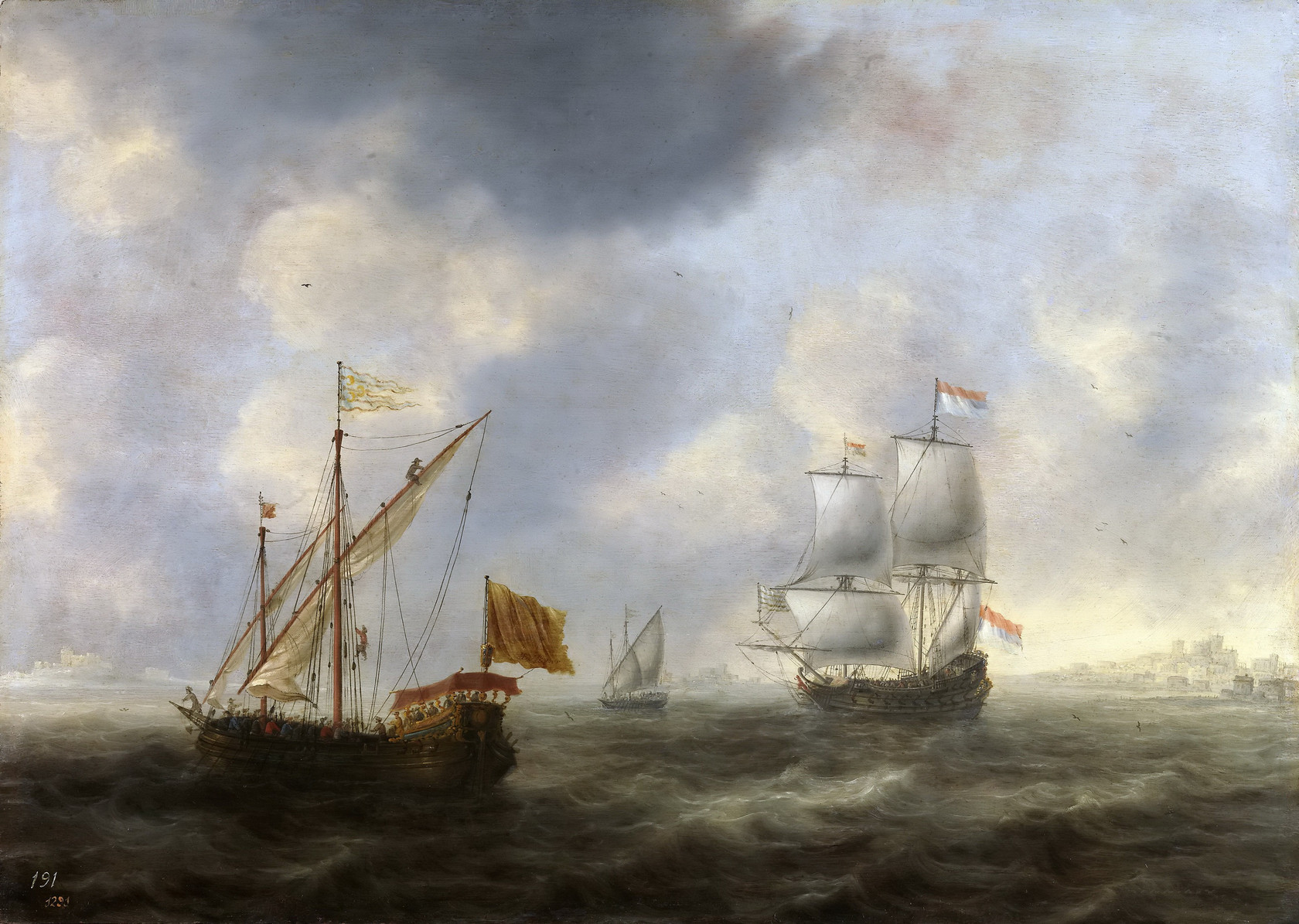 Картина Турецкая галера и голландское судно у берега, 1663 - Музей Прадо
