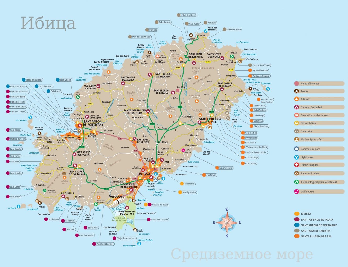 Карта острова Ибица / Ивиса - Балеарские острова, Испания