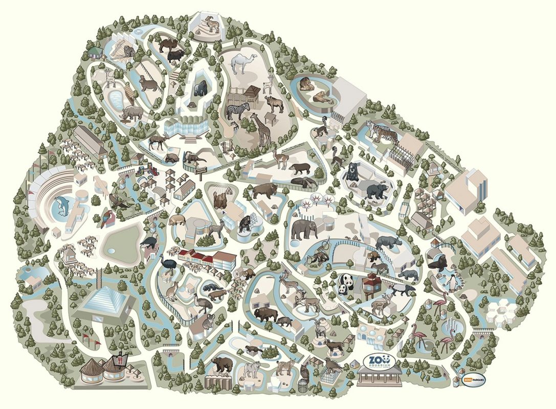 Схема, план зоопарка, аквариума в Мадриде, Испания