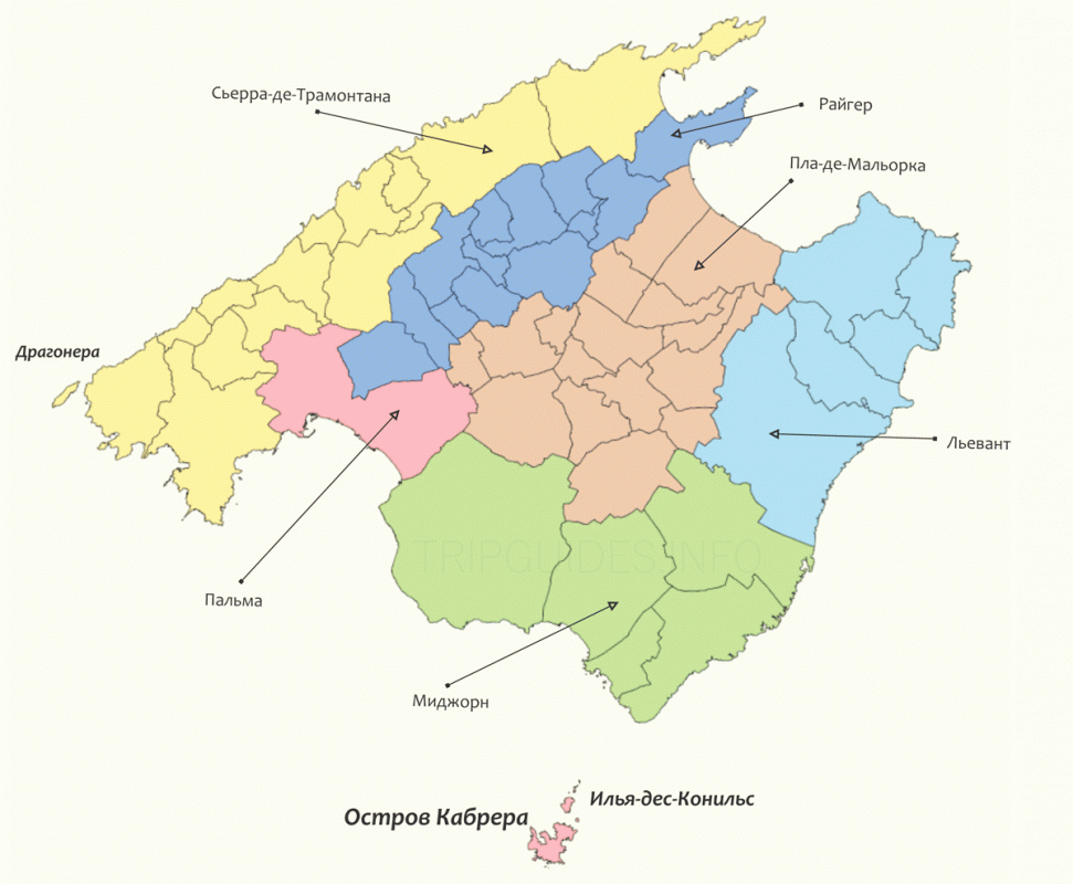 Остров Майорка разделена на 6 регионов