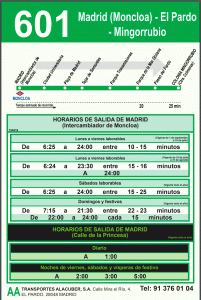 Расписание междугороднего автобуса № 601 в Мадриде