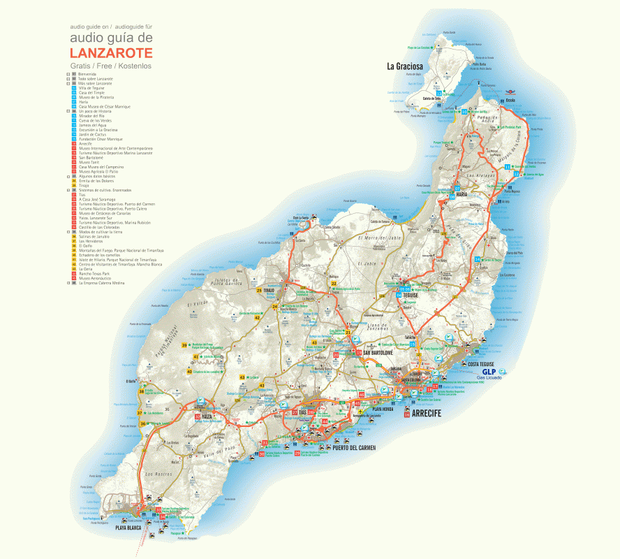 Карта Лансароте, Канарские острова, Испания
