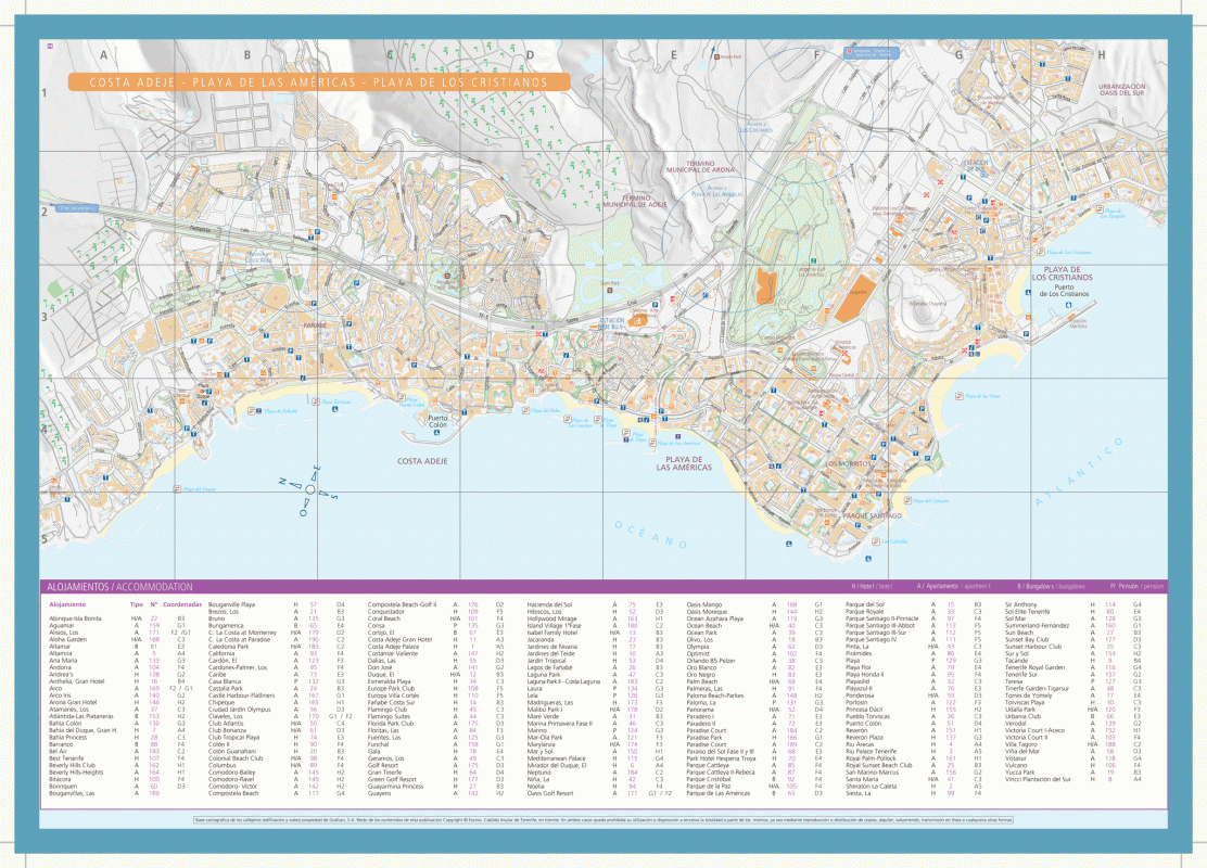 Карта отелей Коста Адехе - Тенерифе, Канарские острова, Испания