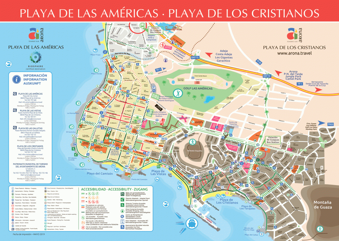 Карта  Плайя-де Лас-Америкас и Лос Кристианос - Тенерифе, Испания