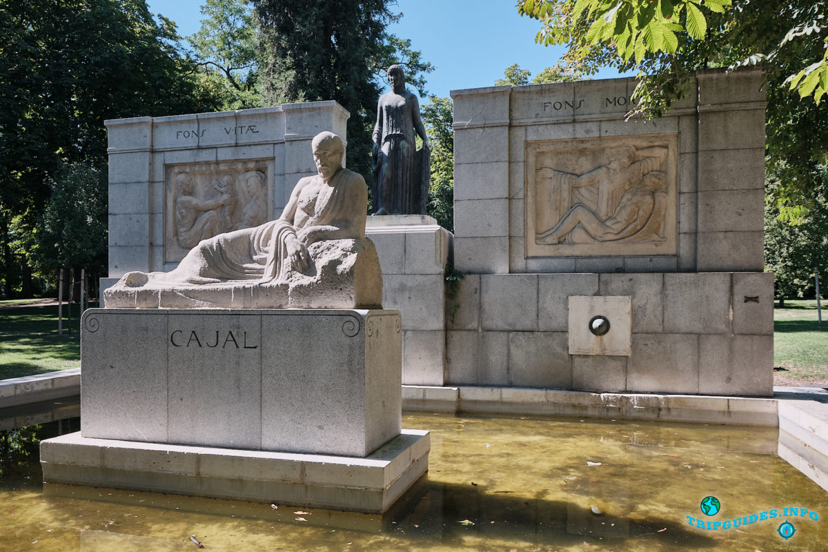Памятник Сантьяго Рамону-и-Кахалу в парке Буэн-Ретиро в Мадриде - Испания (Parque del Buen Retiro)