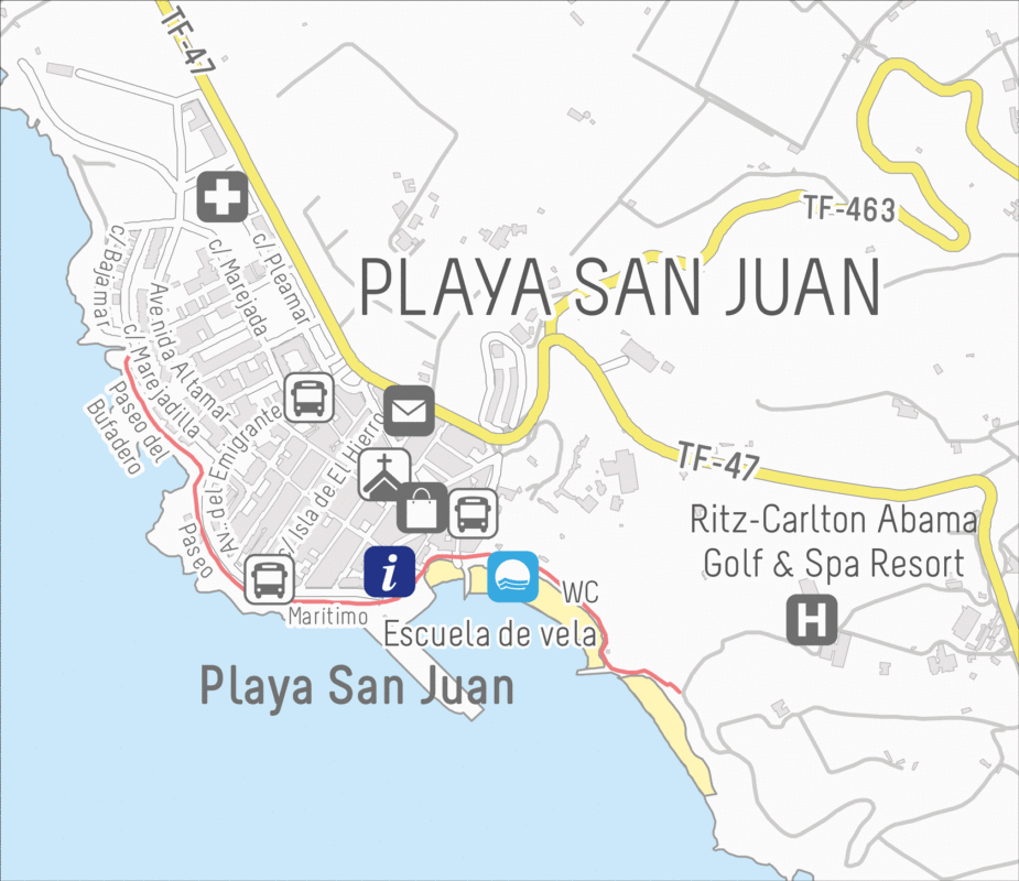 Карта города, деревни Плайя-де-Сан-Хуан на Тенерифе, Испания
