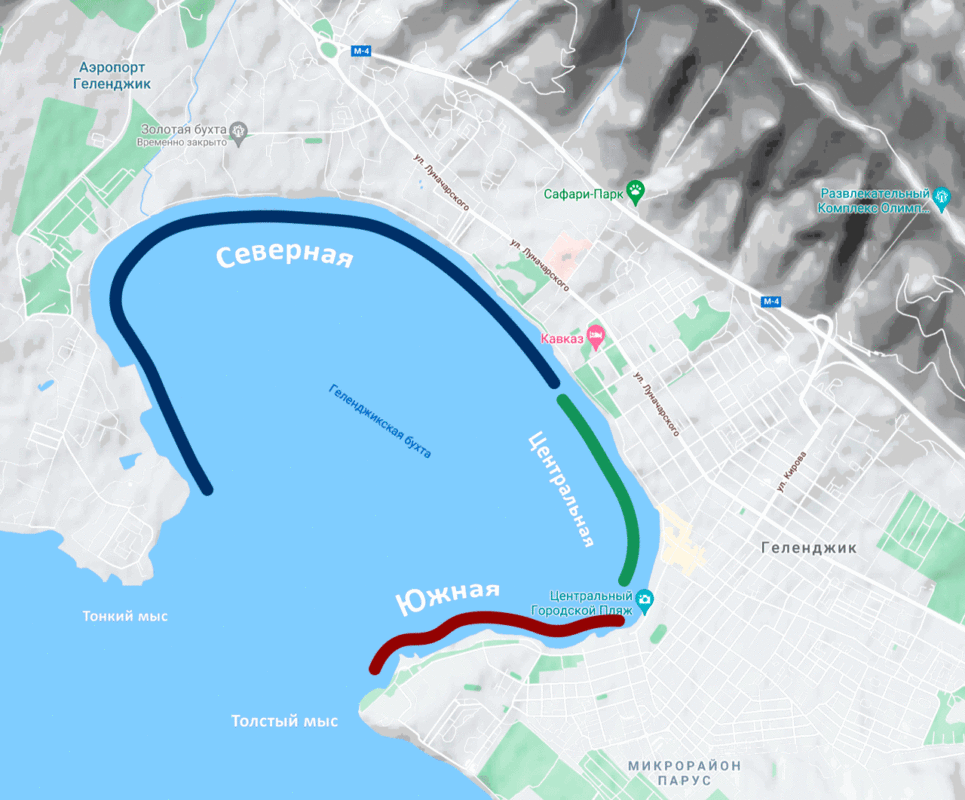 Карта частей набережной в Геленджике