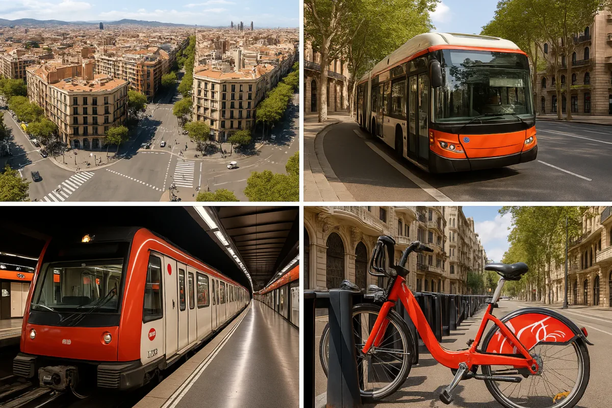Транспортное сообщение в Эшампле (Eixample) - район в Барселоне