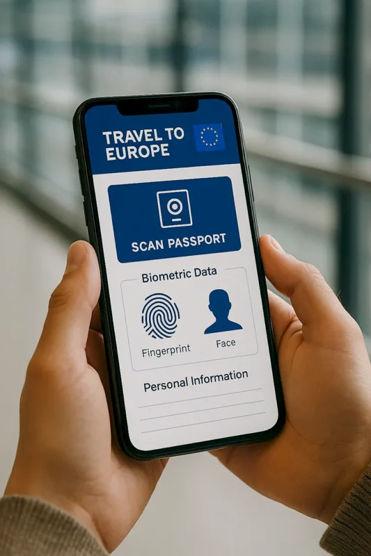 Приложение для предварительной регистрации в системе EES на смартфоне в аэропорту Европы