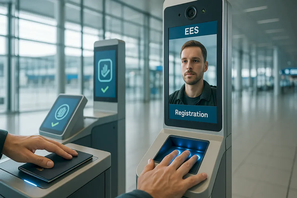 Процесс регистрации в Entry Exit System - сканирование паспорта, отпечатки пальцев и биометрическая проверка лица