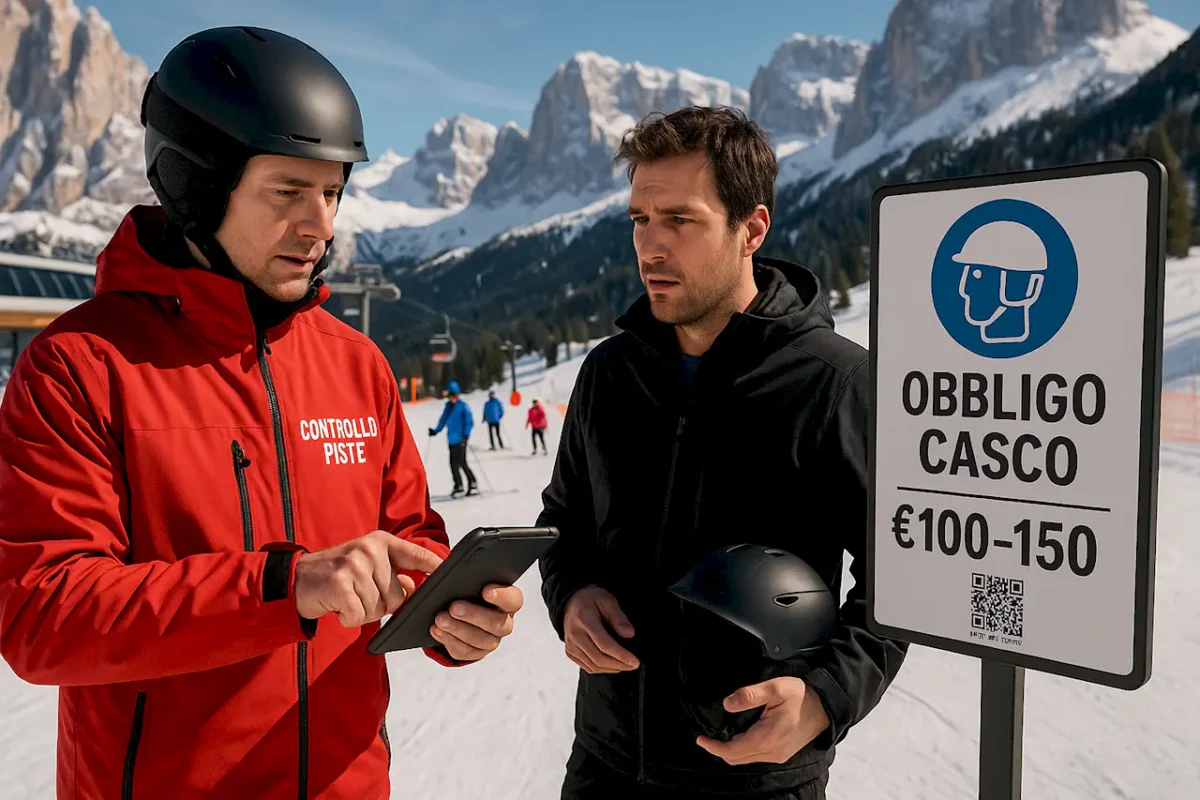 Контроль и штрафы за отсутствие горнолыжного шлема в Италии 100-150 евро патрульная служба курорта