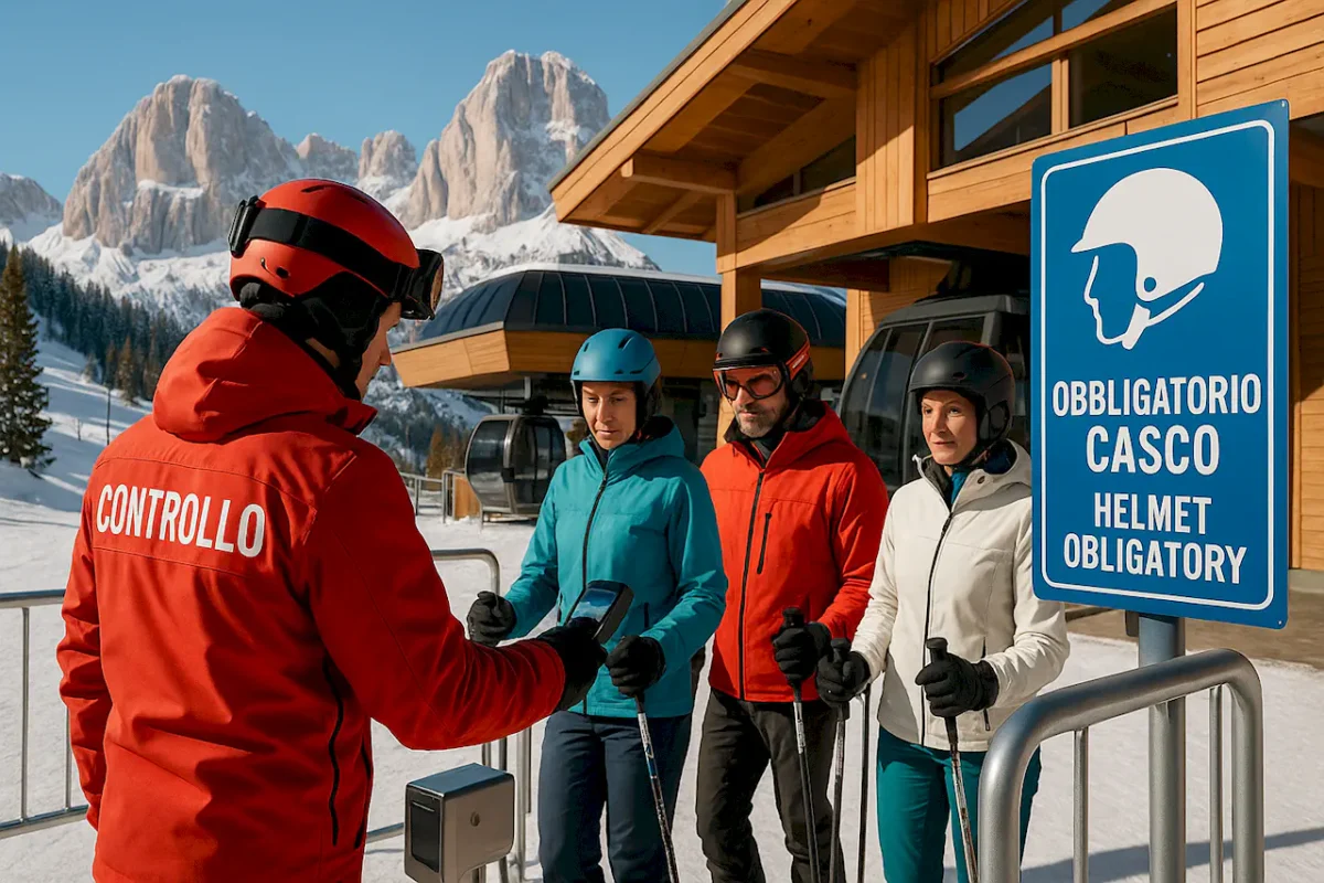 Проверка обязательных горнолыжных шлемов на итальянском курорте с сезона 2025/2026 в Доломитовых Альпах